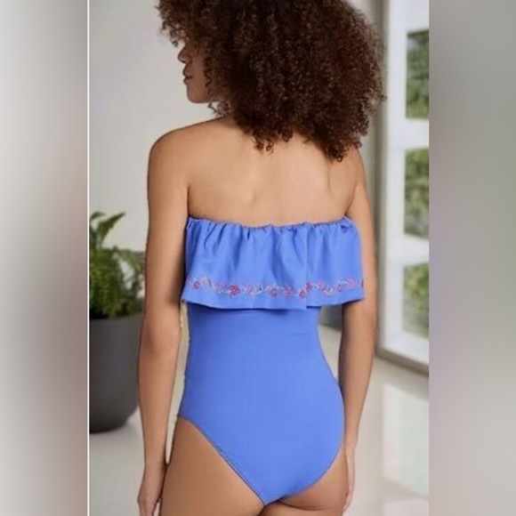 Caroline Constas Blue Ruffled One Piece Swimsuit - Picture 7 of 7